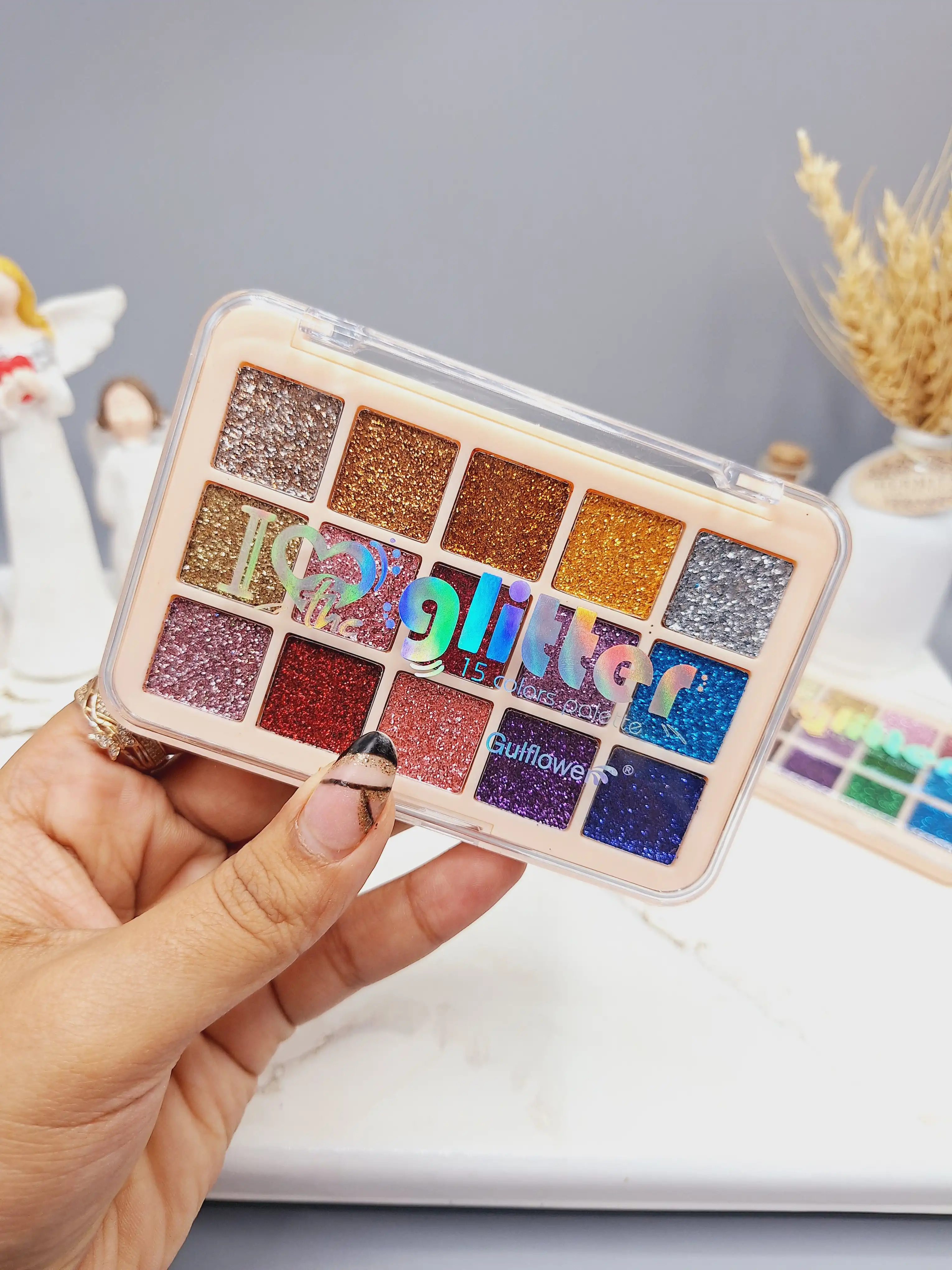 پالت گلیتر چشم 15 رنگ زیبا برند Gulflower کد 403